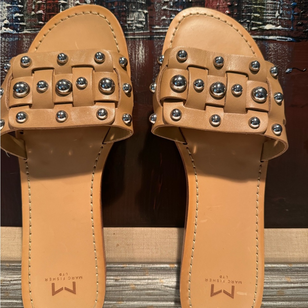 Marc Fisher Tan Studded Slide Sandals